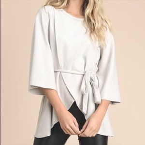 Doe & Rae Beige faux wrap with belt Damsel Sweater